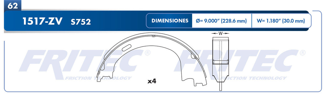 OW-1517-ZV ZAPATA DE FRENOS (1517-S752) FORD EXPEDITION 97/02 F150 97/08 F150 HERITAGE 00/04 F250 97/99 FORD