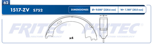 OW-1517-ZV ZAPATA DE FRENOS (1517-S752) FORD EXPEDITION 97/02 F150 97/08 F150 HERITAGE 00/04 F250 97/99 FORD