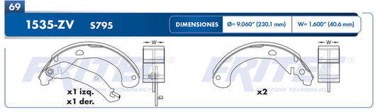 OW-1535-ZV BALATAS (1535-S795) CAVALIER 2003-2004 CHEVROLET HHR 2006-2008 PONTIAC SUNFIRE 2003-2005 GENERAL MOTORS