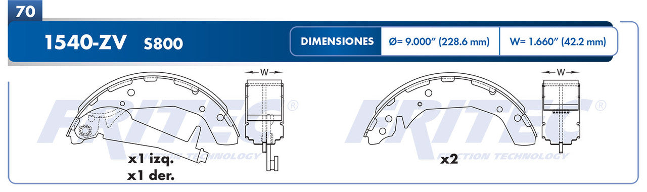 OW-1540-ZV BALATAS (1540-S800) HHR 2009-2011 CHRYSLER SEBRING 2003-2006 DODGE STRATUS 2001-2006 STRATUS MEX 2003-2006 GENERAL MOTORS