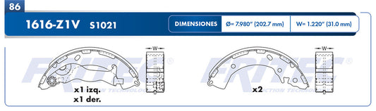 OW-1616-Z1V BALATAS (1616-S1021) ATTITUDE GL MEX 2012-2013 ATTITUDE GLS MEX 2012-2013 HYUNDAI ACCENT 2012-2012 HYUNDAI G DODGE