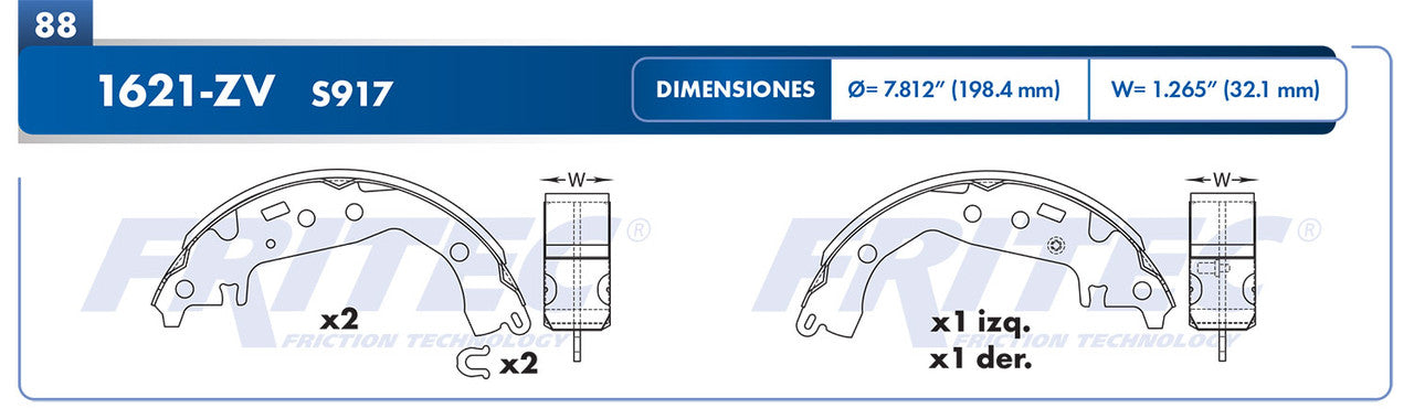 OW-1621-ZV BALATAS (1621-S917) PRIUS 2009-2009 YARIS 2006-2013 YARIS MEX 2004-2006 YARIS PREMIUM MEX 2011-2012 TOYOTA