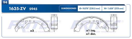 OW-1635-ZV BALATAS (1635-S945) XD 2009-2013 TOYOTA COROLLA 2009-2011 PRIUS C 2018-2019 TOYOTA