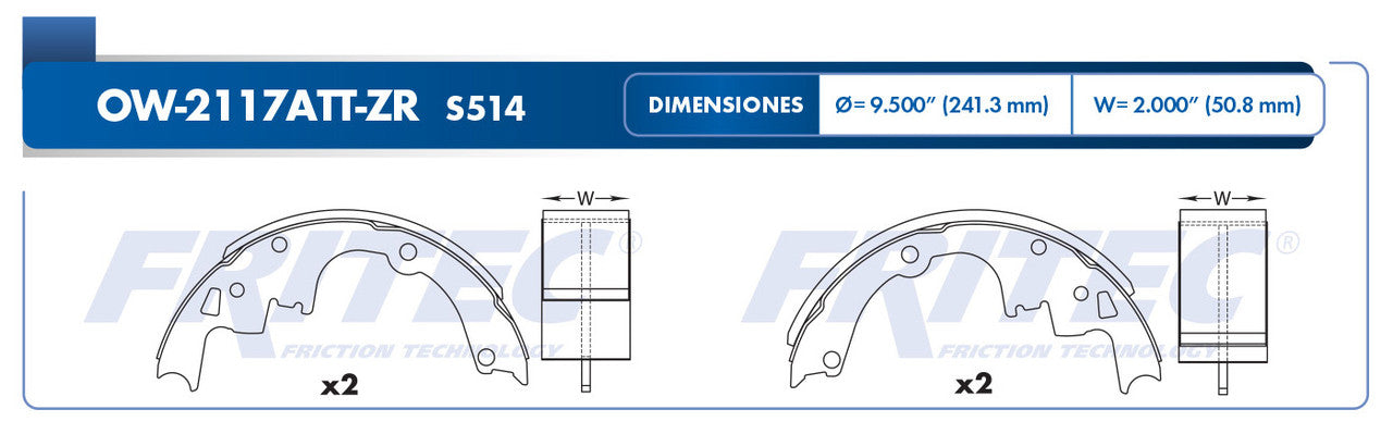 OW-2117ATT-ZV ZAPATA DE FRENOS 2117ATT-S514 CAMARO 92/97 ASTRO 90/99 BLAZER 95/97 MITSUBISHI
