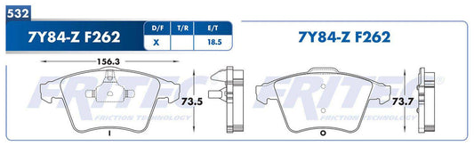 SHD7Y84-Z BALATAS (7Y84-F262 )( 8287-D1174) R.D. TRUCK TRANSPORTER 2010-2019 CON DISCO DE Ø308MM VOLKSWAGEN