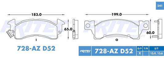 SHD728-AZ BALATAS (728A-D52) R.D. LESABRE 1990-1990 CADILLAC COMMERCIAL CHASSIS 1980-1984 CADILLAC DEVILLE 1980-1984 C BUICK