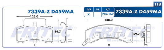 SHD7339A-Z BALATAS (7339A-D459MA) R.D. TRUCK C3500 1990-1994 CHEVROLET TRUCK K3500 1990-1991 GENERAL MOTORS