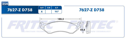 SHD7627-Z BALATAS (7627-D758) R.D. TRUCK B1500 1998-1998 DODGE TRUCK RAM 1500 2000-2000 DODGE TRUCK RAM 1500 VAN 1999- DODGE