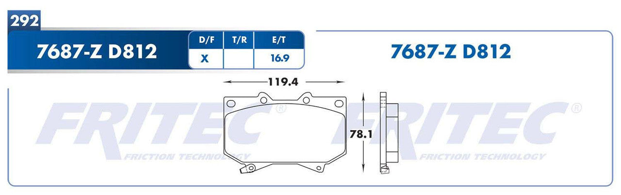 SHD7687-Z BALATAS (7687-D812) R.D. TRUCK SEQUOIA 2001-2002 TOYOTA TRUCK TUNDRA 2000-2003 TOYOTA