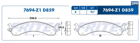 SHD7694-Z1 BALATAS (7694-D859) R.D. TRUCK RAM 2500 2001-2002 DODGE TRUCK RAM 3500 2001-2002 DODGE