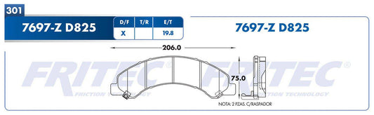 SHD7697-Z BALATAS (7697-D825) R.D. ELF 300 2008-2013 ELF 400 2007-2011 HINO SERIE 300 716 816 2008-2019 ISUZU