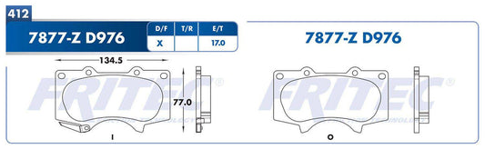 SHD7877-Z BALATAS 7877-D976 (D)4RUNNER 03/13 FJ CRUISER 07/14 HI-LUX 09/13 SEQUOIA 03/07 TACOMA 05/14 TRD TUNDRA 03/06 TOYOTA