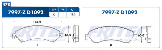 SHD7997-Z BALATAS (7997-D1092) R.D. TRUCK ESCALADE 2007-2007 CHEVROLET TRUCK AVALANCHE 2007-2007 CHEVROLET TRUCK SILVE CADILLAC