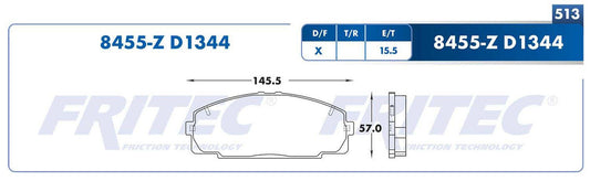 SHD8455-Z BALATAS (8455-D1344) R.D. TRUCK HIACE 2006-2019 TOYOTA