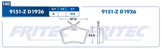 SHD9151-Z BALATAS (9151-D1926) R.T. PARTNER TEPEE PARTNER HDI 2013-2019 PEUGEOT