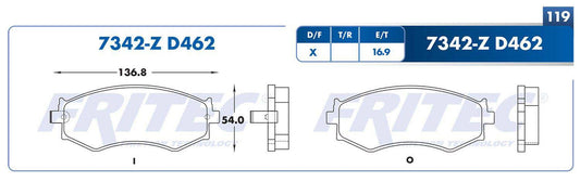 SPC-7342-Z BALATAS (7342-D462) R.D. TRUCK G20 1991-1996 NISSAN 240SX 1989-1998 NISSAN PRIMERA 1992-1992 NISSAN SENTRA 2 GENERAL MOTORS