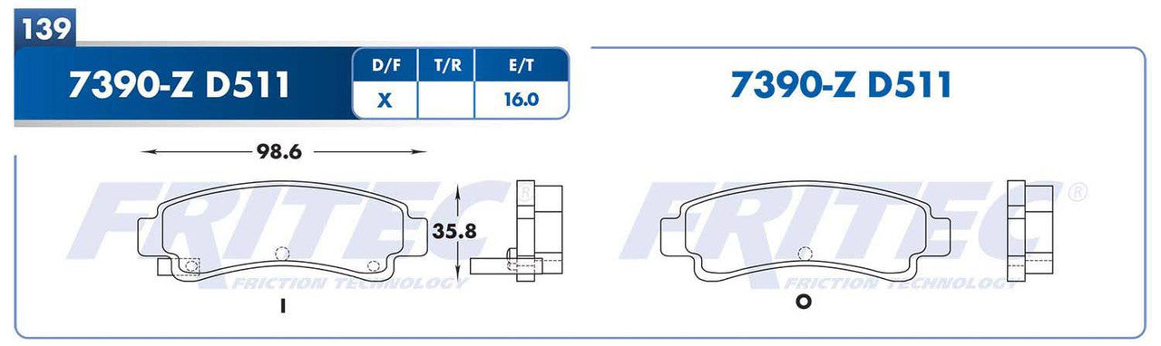 SPC-7390-Z BALATAS (7390-D511) R.T. NX 1991-1993 NISSAN SENTRA 1991-1994 NISSAN