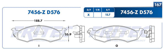 SPC-7456-Z BALATAS (7456-D576) R.D. TRUCK VILLAGER 1993-2002 NISSAN TRUCK QUEST 1993-2002 MERCURY