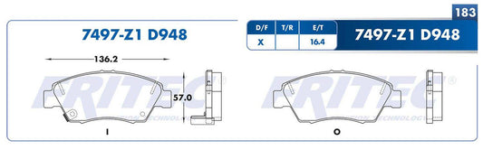 SPC-7497-Z1 BALATAS 7497-D948 (FDB-948TX)(D)ACURA ILX HYBRID 2013 CIVIC 93/95 CIVIC 03/13 CIVIC DEL SOL 94/97 FIT 09/13 HONDA