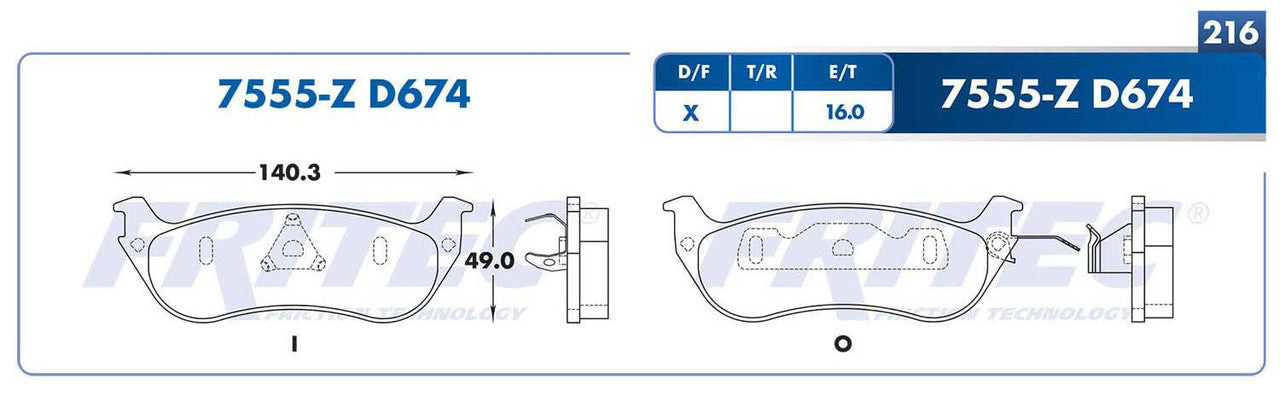 SPC-7555-Z BALATAS (7555-D674) R.T. CROWN VICTORIA 1996-1997 FORD CROWN VICTORIA 2000-2001 FORD GRAND MARQUIS 1996-1999 FORD