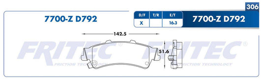 SPC-7700-Z BALATAS (7700-D792) R.T. DEVILLE 2000-2005 CADILLAC DTS 2006-2011 CHEVROLET TRUCK ASTRO 2003-2005 CHEVROLET CADILLAC