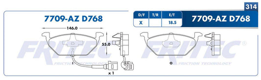 SPC-7709-AZ BALATAS 7709A-D768 (FDB-1398)(D)TOLEDO 01/07 BEETLE 00/11 GOLF GTI 00/05 JETTA A4 A6 TDI 00/14 CROSSFOX 7/13 VOLKSWAGEN