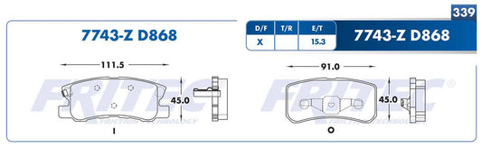 SPC-7743-Z BALATAS 7743-D868 (FDB-1604)(T)AVENGER 08/13 CALIBER 09/11 COMPASS 07/13 PATRIOT 07/12 OUTLANDER 07/13 CHRYSLER