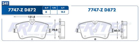 SPC-7747-Z BALATAS 7747-D872 (FDB-872TX)(D)C230 C240 C280 C320 CL200K CL230K CLK280 CLK320 CLK350 SLK200 SLK280 01/13 MERCEDES BENZ