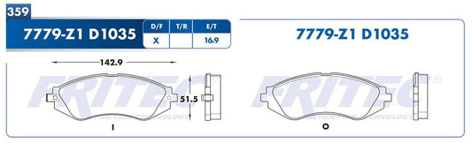 SPC-7779-Z1 BALATAS 7779-D1035 (FDB-1116)(D)AVEO 04/14 OPTRA 04/10 SPARK 13/14 G3 09/10 RENO 05/08 FORENZA 04/08 GENERAL MOTORS