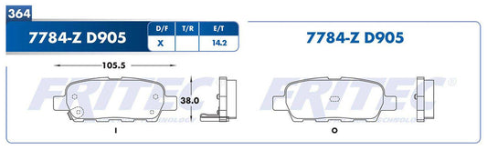 SPC-7784-Z BALATAS 7784-D905 (FDB-1693)(T) ALIMA 02/08 MURANO 03/14 QUEST 04/09 GRAND VITARA 09/12 XTRAIL 02/15 NISSAN