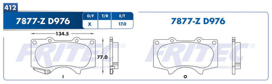 SPC-7877-Z PADS 7877-D976 (D)4RUNNER 03/13 FJ CRUISER 07/14 HI-LUX 09/13 SEQUOIA 03/07 TACOMA 05/14 TRD TUNDRA 03/06 TOYOTA