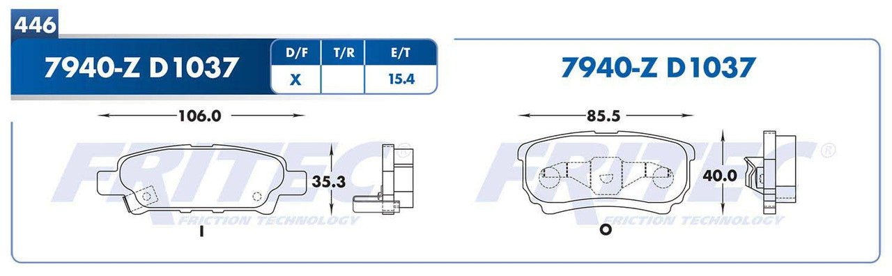 SPC-7940-Z PADS 7940-D1037 (FDB-1839)(T)CIRRUS 10 AVENGER 08/13 CALIBER 07/12 LANCER 04/13 PATRIOT 07/14 OUTLANDER13 CHRYSLER