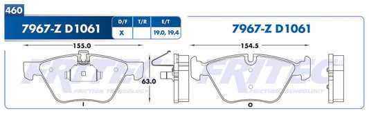 SPC-7967-Z BALATAS 7967-D1061 (D)125I 128I 08/13 323I 325CI 325I 325XI 328I 328XI 330I 330XI 335XI 07/08 525I 04/07 BMW