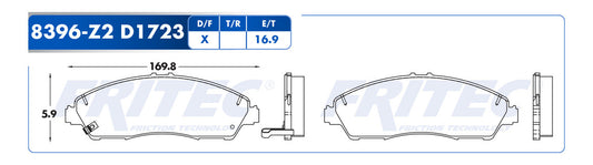 SPC-8396-Z2 BALATAS (8396-D1723) R.D. MDX 2017-2019 HONDA PILOT 2016-2021 ACURA