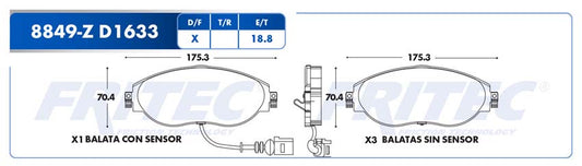 SPC-8849-Z BALATAS (8849-D1633) R.D. TIGUAN 2018-2021 AUDI S3 2015-2018 LEÓN CUPRA 2015-2020 SEAT TARRACO 2019-2020 GOL VOLKSWAGEN