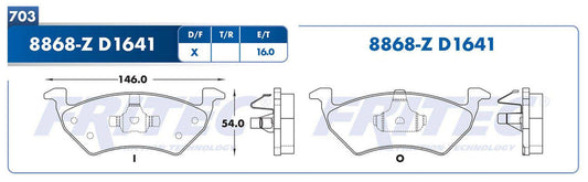 SPC-8868-Z BALATAS 8868-D1641 R.D. SAVERIO 12/13 GOL 12/18 UP 12/18 VOLKSWAGEN