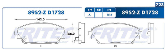 SPC-8952-Z BALATAS (8952-D1728) R.D. CX-3 2016-2017 MAZDA 3 15-17 MAZDA