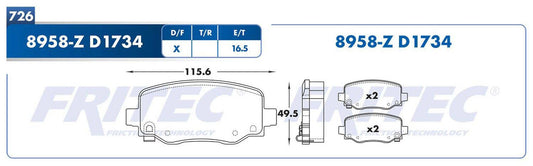 SPC-8958-Z BALATAS 8958-D1734 (T)CHEROKEE BRG BRF 13/14 CHRYSLER 200 15 CHRYSLER