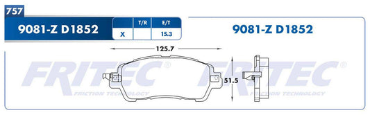 SPC-9081-z PADS (9081-D1852) (D1852) YARIS MAZDA 2 2016 TOYOTA