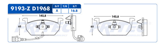 SPC-9193-Z BALATAS (9193-D1968) R.D. A3 2015-2019 SEAT ARONA 2018-2020 AUDI