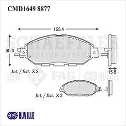 RV-CMD16498877 BALATAS 8877-D1649 (CE) R.D. PATHFINDER 2013/18 INFINITI XJ35 2013/18 QX60 2014/18 NISSAN