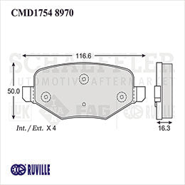 RV-CMD17548970 BALATAS 8970-D1754 (CE) R.T. EDGE 13/15 EXPLORER 2013/18 (EXCEPTO FRENOS HD) LINCOLN MKX 13/15 FORD