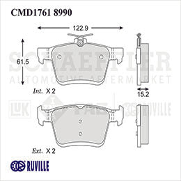 RV-CMD17618990 BALATAS 8990-D1761 (CE) R.T. A3 A3 CABRIOLET 14/18 S3 14/18 TT COUPE L4 14/18 AUDI